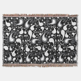 Cobertor Tulip Paisley Floral abstrato preto e branco