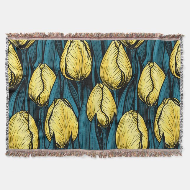 Cobertor Tulipas amarelas com folhas azuis (Frente)