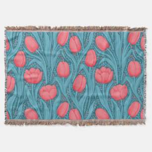 Cobertor Tulipas em azul e vermelho