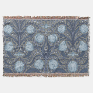 Cobertor Tulipas Retro Nouveau em azul e estanho