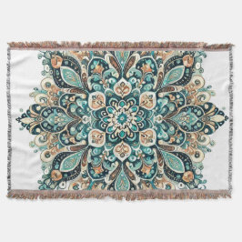 Cobertor Turquoise Paisley Mandala com Destaques Dourados 1