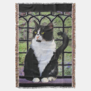Cobertor Tuxedo Cat em Pintura de Janela Arte Animal Origin