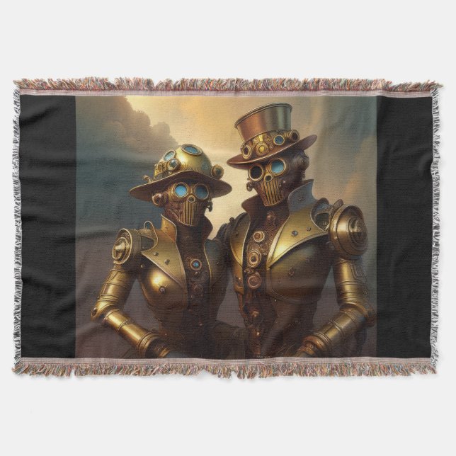 Cobertor Um Casal Robótico Steampunk Apaixonado (Frente)