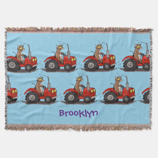 Cobertor Uma vaca feliz e bonita dirigindo um desenho de tr (Frente)