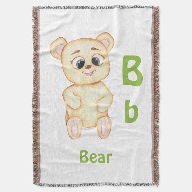 Cobertor Ursa personalizar ABC: Letra B - Adicione seu Nome (Frente Vertical)
