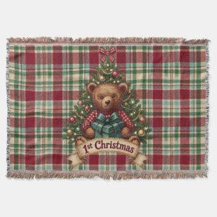 Cobertor Urso de pelúcia Vintage 1º Natal Xadrez