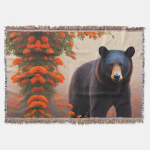 Cobertor Urso Negro em flores laranja