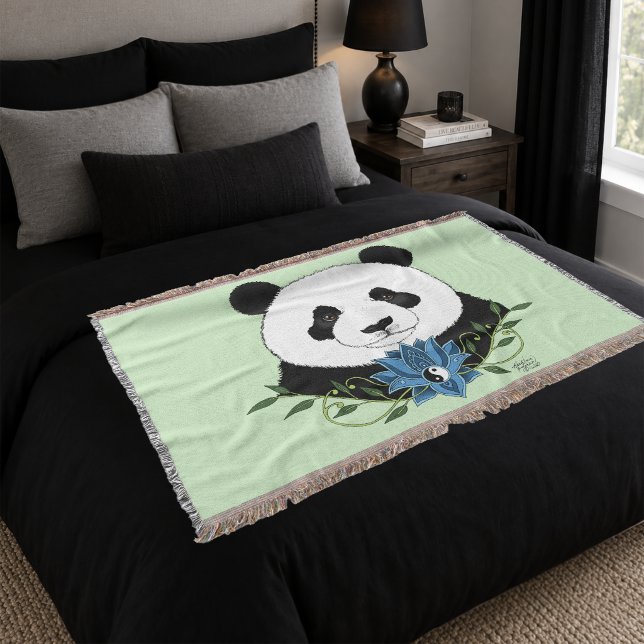 Cobertor Urso Panda Zen Lótus Azul Yin Yang Verde (Criador carregado)