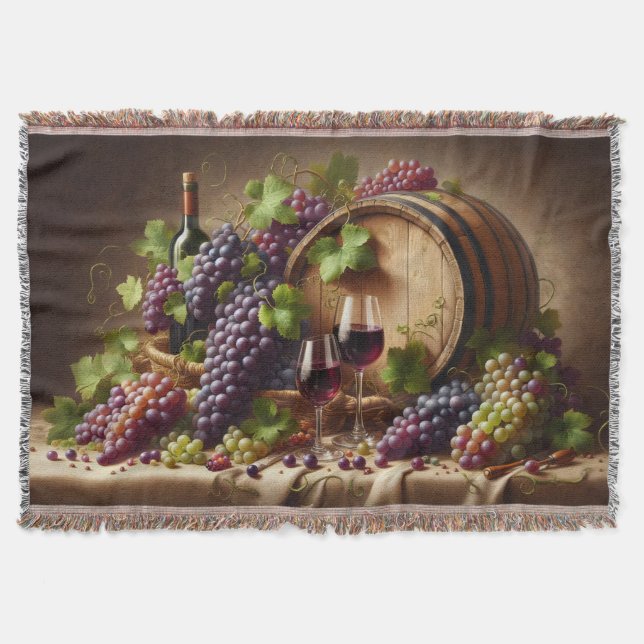 Cobertor Uvas e Vinho Ainda Vidas (Frente)