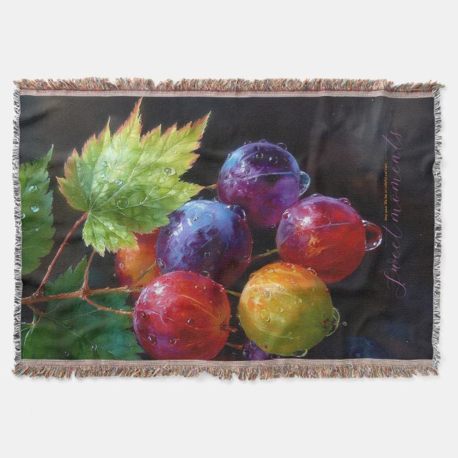 Cobertor Uvas Vibrantes em Aquarela e Gotículas de Orvalho (Frente)