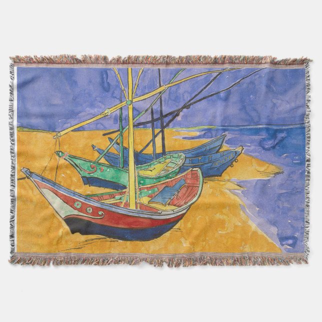 Cobertor Van Gogh Boats Impressionism Beach (Frente)