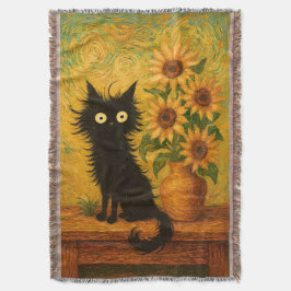Cobertor Van Gogh inspirou Black Cat e Sunflower artísticos