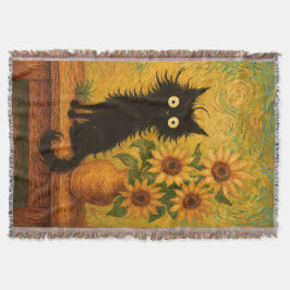 Cobertor Van Gogh inspirou Black Cat e Sunflower artísticos