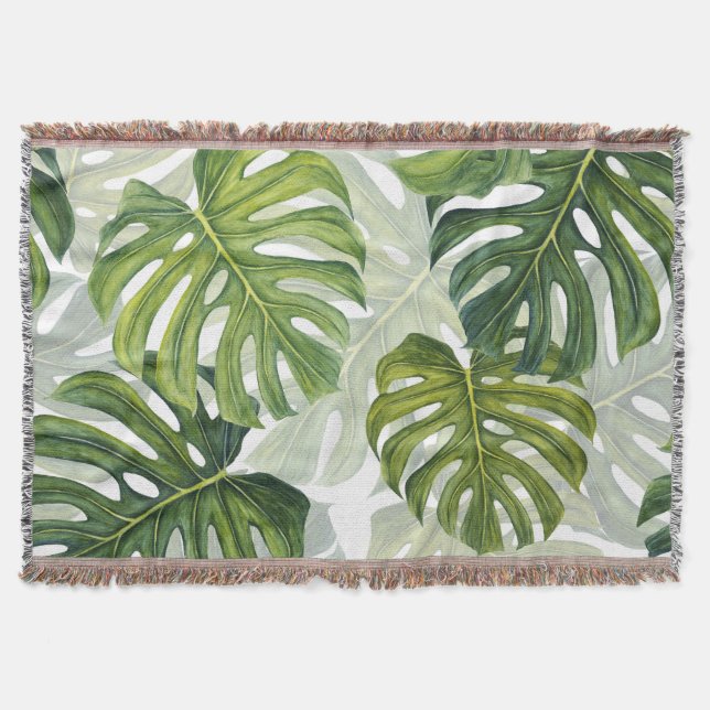 Cobertor Verde Monstera Tropical Watercolor (Frente)