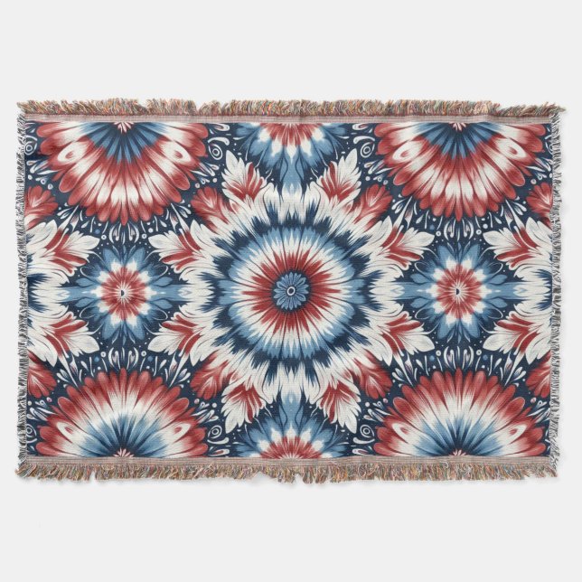 Cobertor Vermelho, Branco e Azul Tie-dye (Frente)