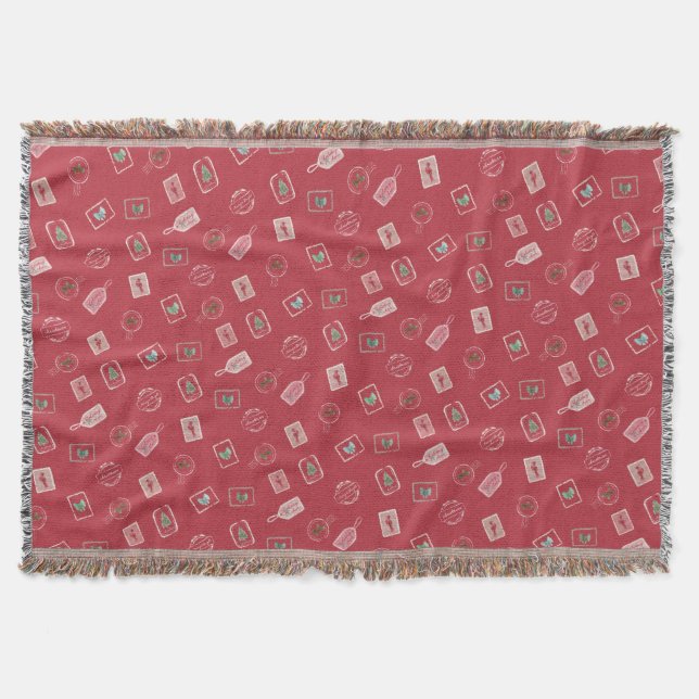 Cobertor Vermelho de Natal Vintage com Efêmeras (Frente)