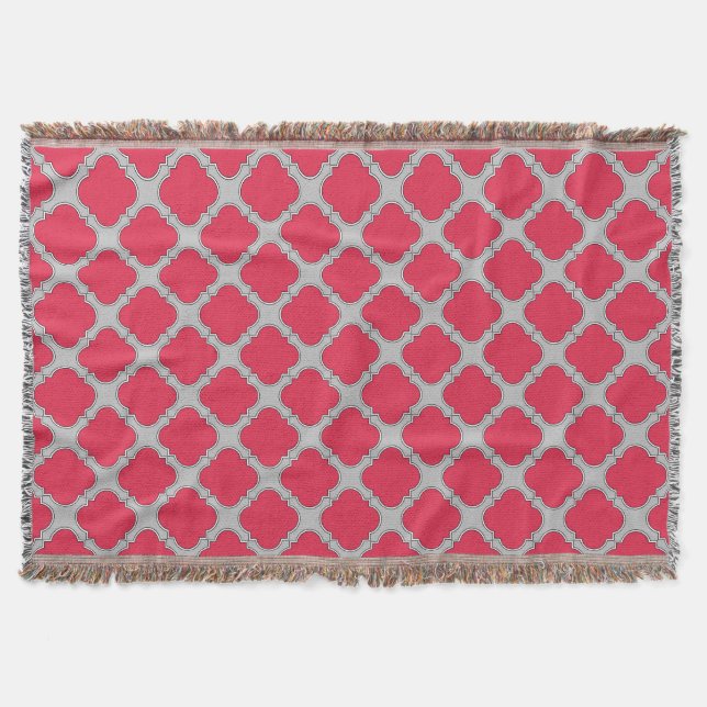 Cobertor Vermelho e cinza de quatrefoil (Frente)