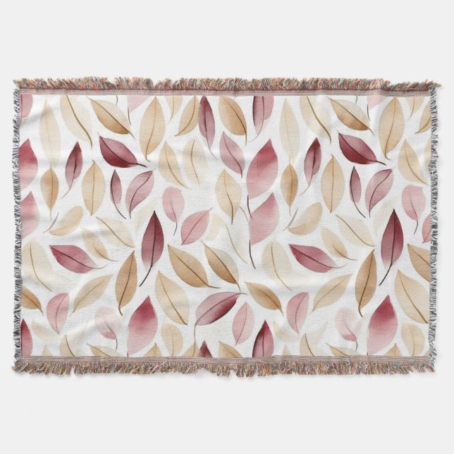 Cobertor Vermelho Folhas Blush Creme Dourado  (Frente)