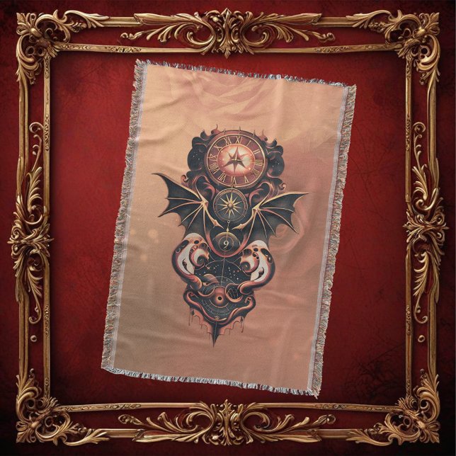 Cobertor Viagem de tempo místico com asas, relógio de galão (Criador carregado)