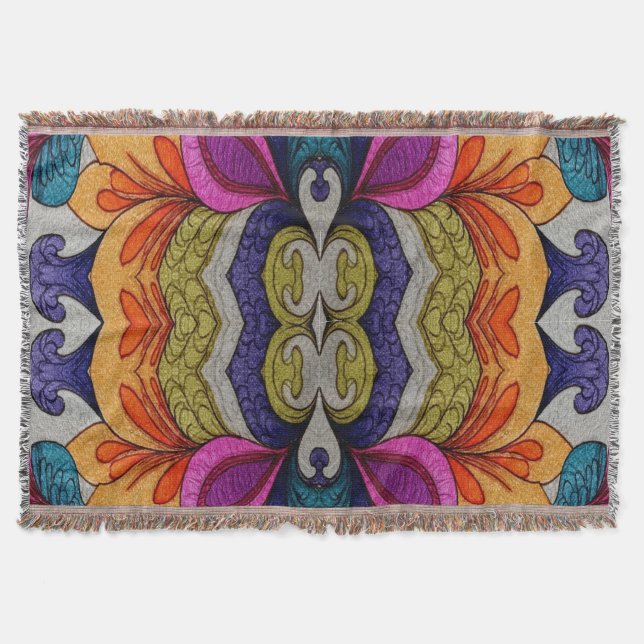 Cobertor Vibrant Abstract Floral Fusion Pattern (Frente)
