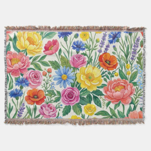 Cobertor Vibrant Wildflower Meadow Botanical Garden Print