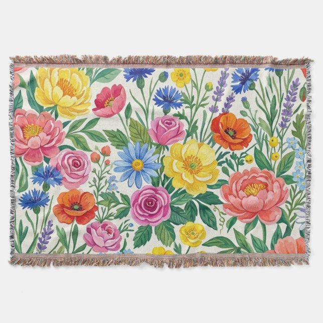 Cobertor Vibrant Wildflower Meadow Botanical Garden Print (Frente)