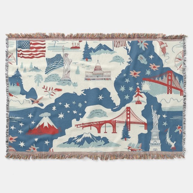 Cobertor Vintage American Landmark Pattern (2) (Frente)