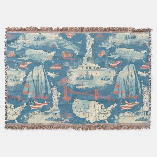 Cobertor Vintage American Landmark Pattern (3) (Frente)