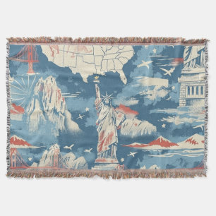 Cobertor Vintage American Landmark Pattern - Liberty, EUA