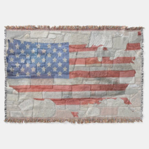 Cobertor Vintage American Patriotic Map Flag Na Parede