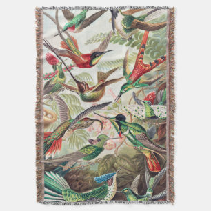 Cobertor Vintage Beija-flor Arte Botânica Art Nouveau Verde