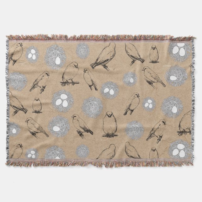 Cobertor Vintage Birds & Nest Rustic Kraft Brown (Frente)