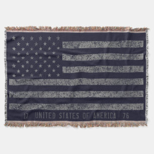 Cobertor Vintage Blue Grunge American Flag Texto em Distânc