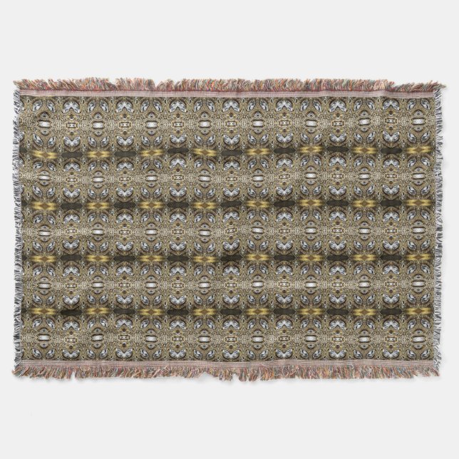 Cobertor vintage boêmica, moda prata, preto e ouro (Frente)