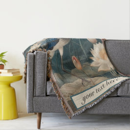 Cobertor Vintage botanical blue crane personalizável