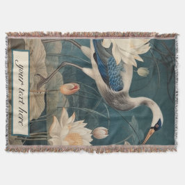 Cobertor Vintage botanical blue crane personalizável