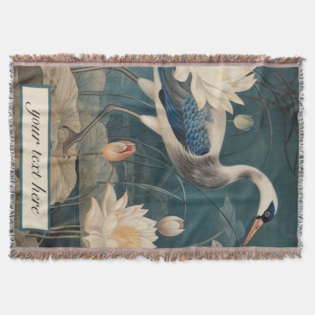 Cobertor Vintage botanical blue crane personalizável (Frente)