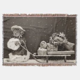 Cobertor Vintage Cat Christmas Sleigh