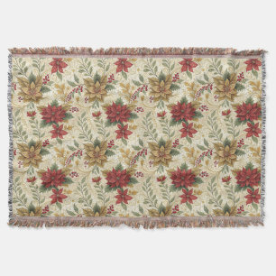 Cobertor Vintage Elegant Red & Dourada Poinsettia Floral