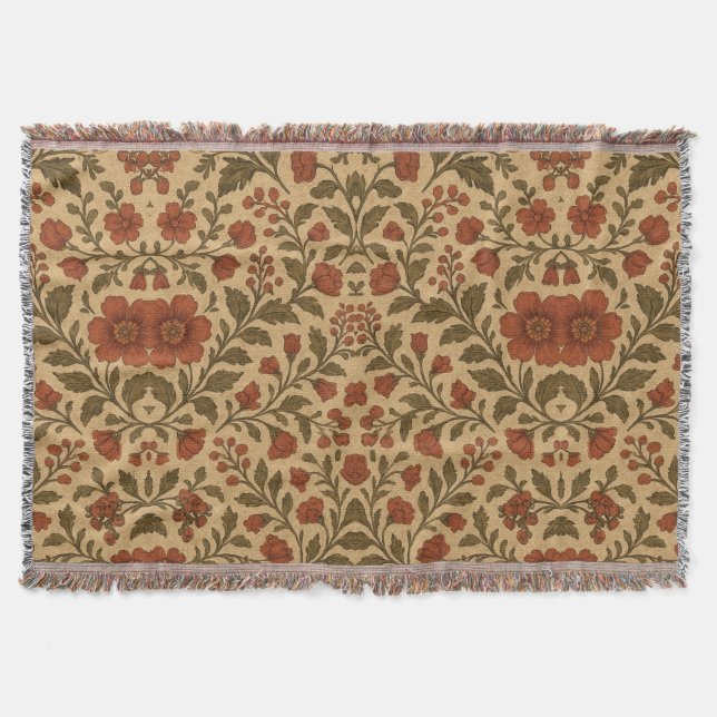 Cobertor Vintage Floral Vermelho Verde  (Frente)