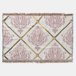 Cobertor Vintage Glamor Rosa Mauve Damask on White Linen