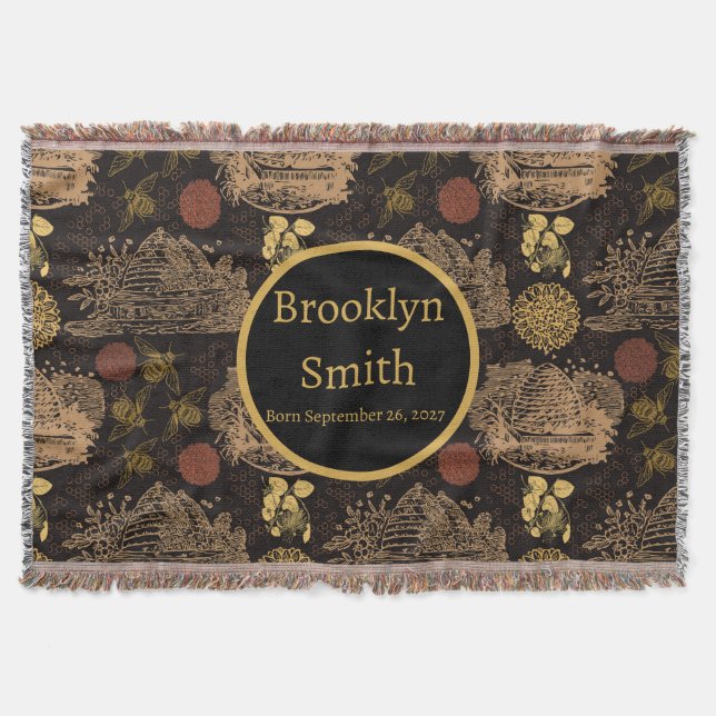 Cobertor Vintage Honeycomb Bee Black Nursery (Frente)