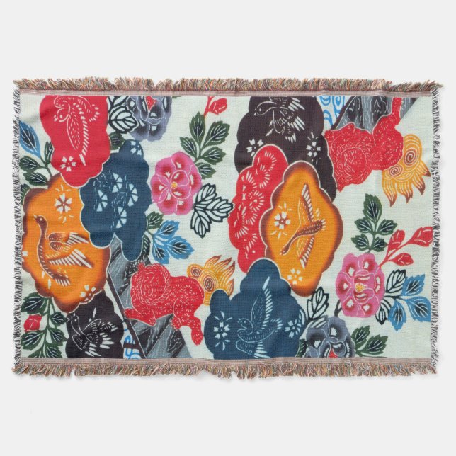 Cobertor Vintage Japonês Kimono Textile (Bingata) (Frente)