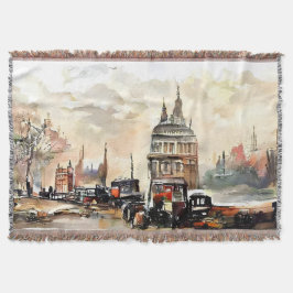 Cobertor Vintage London Street Scene Art Throw