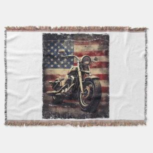 Cobertor Vintage Motorcycle USA Flag Retro Biker American