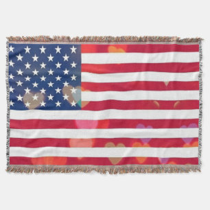 Cobertor Vintage Patriotic USA Flag com corações coloridos