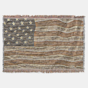 Cobertor Vintage Patriotic USA Flag em Stone Wall