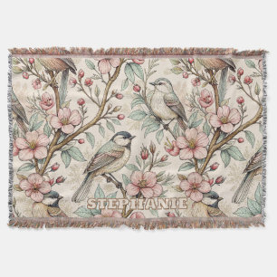 Cobertor Vintage Sakura Cherry Blossom & Bird Aestética 2