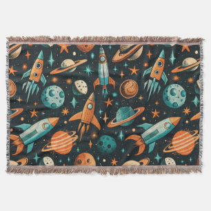 Cobertor Vintage Spacecraft Rocket ships Pattern - Cosmos(2