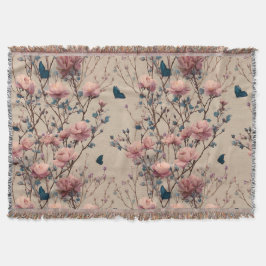 Cobertor Vintage Spring Roses with Blue Butterflies